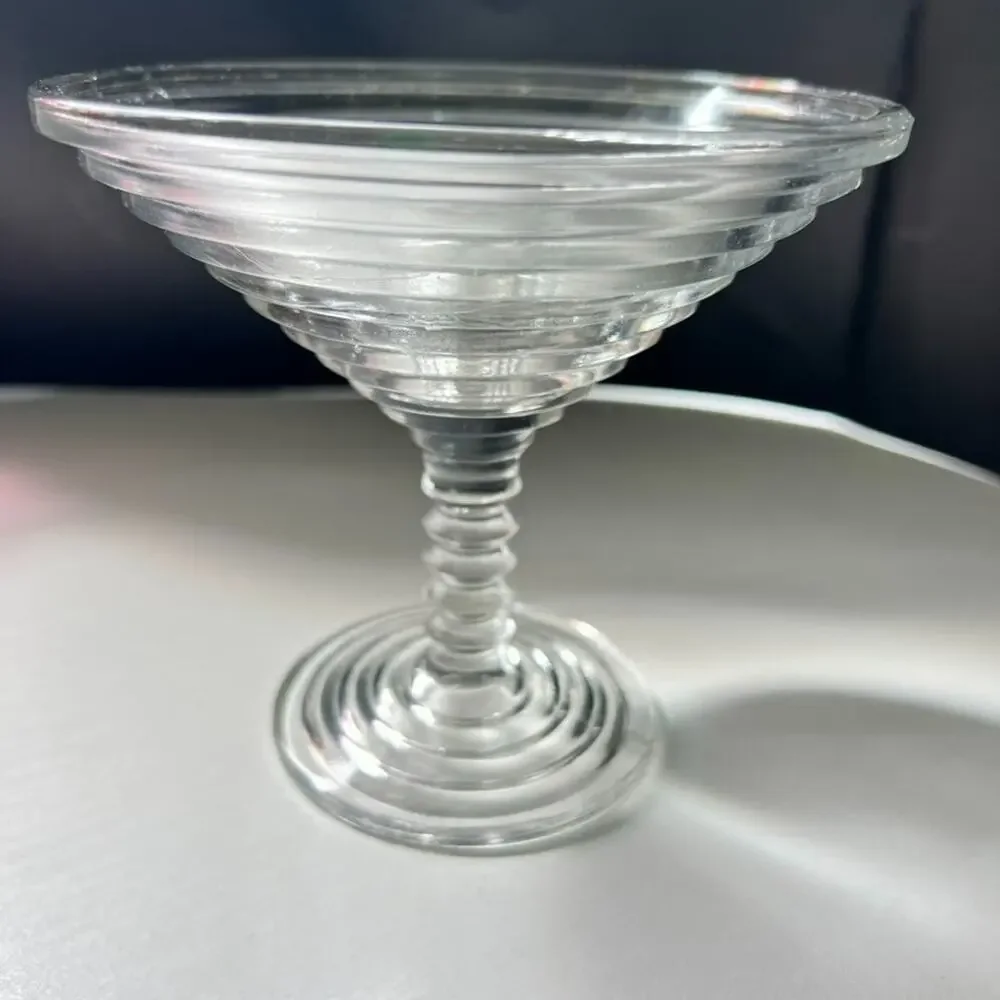 Anchor Hocking Manhattan Clear Glass Compote Pedestal Bowl Art Deco Vintage